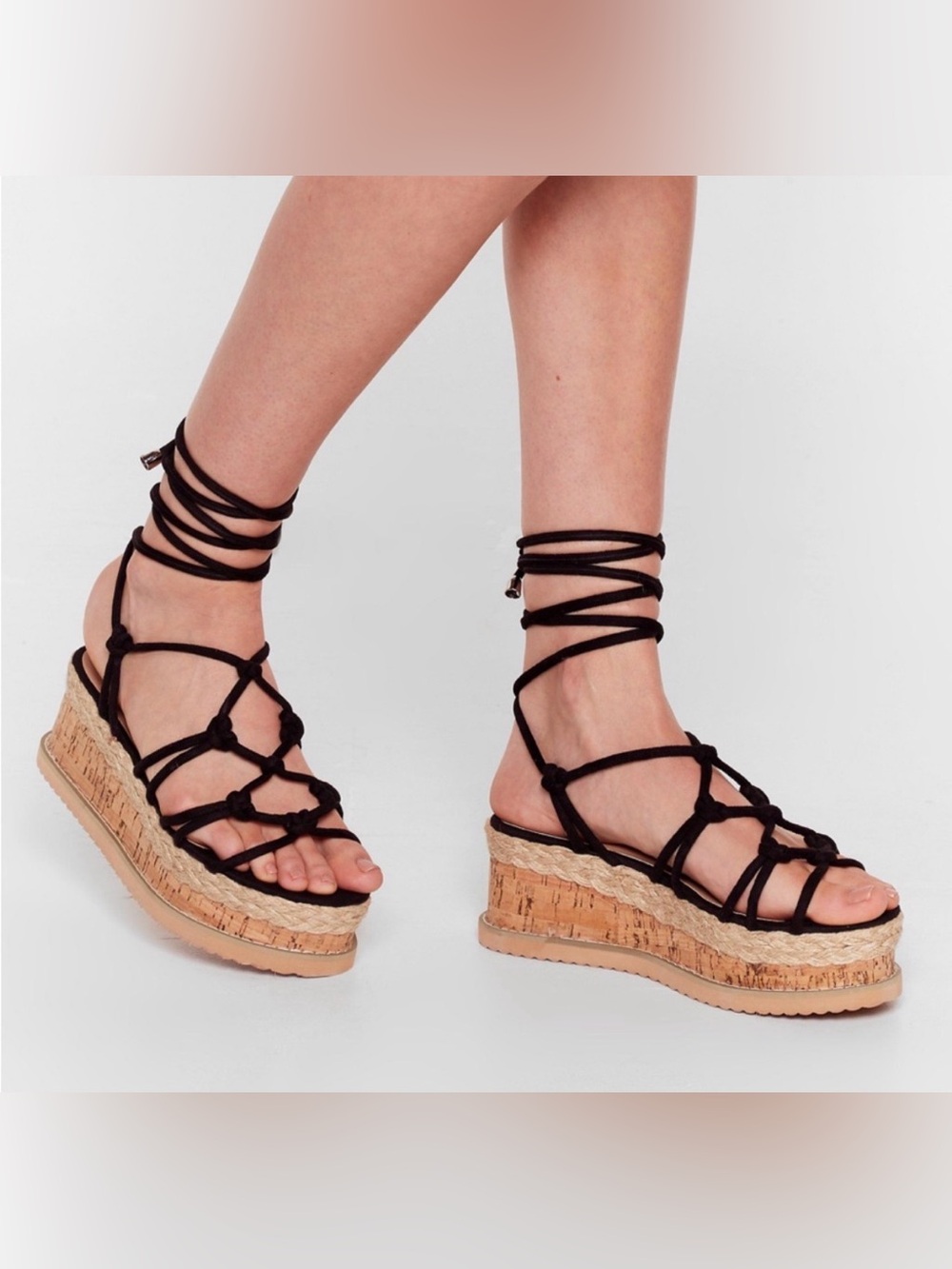 Nasty Gal Black Faux Suede Platform Sandals Women’s Size 9 US 7 UK 40 EU